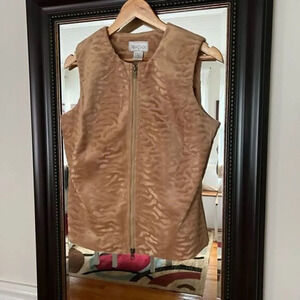JORDAN Faux Fur‎ Sleeveless Printed Vest Size Small Brown